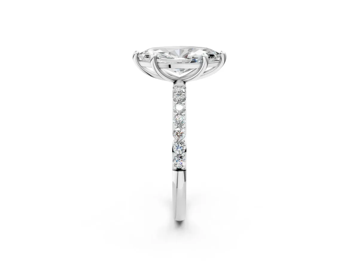 Marquise Cut Diamond Solitaire Ring with Round Pavé Band and Prong Setting Silver