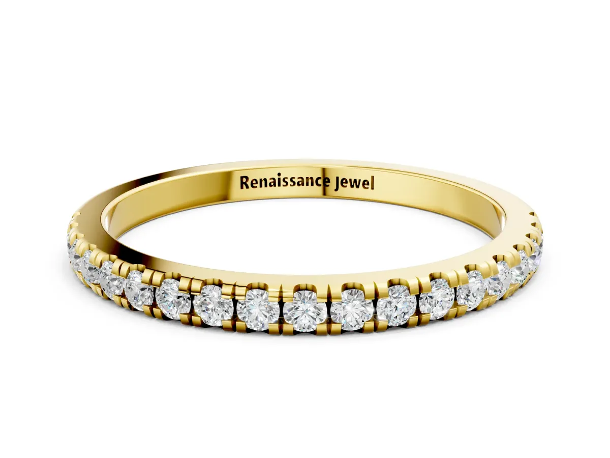 Pavé Round Diamond Half Eternity Band with Shared Prong Setting Yellow gold