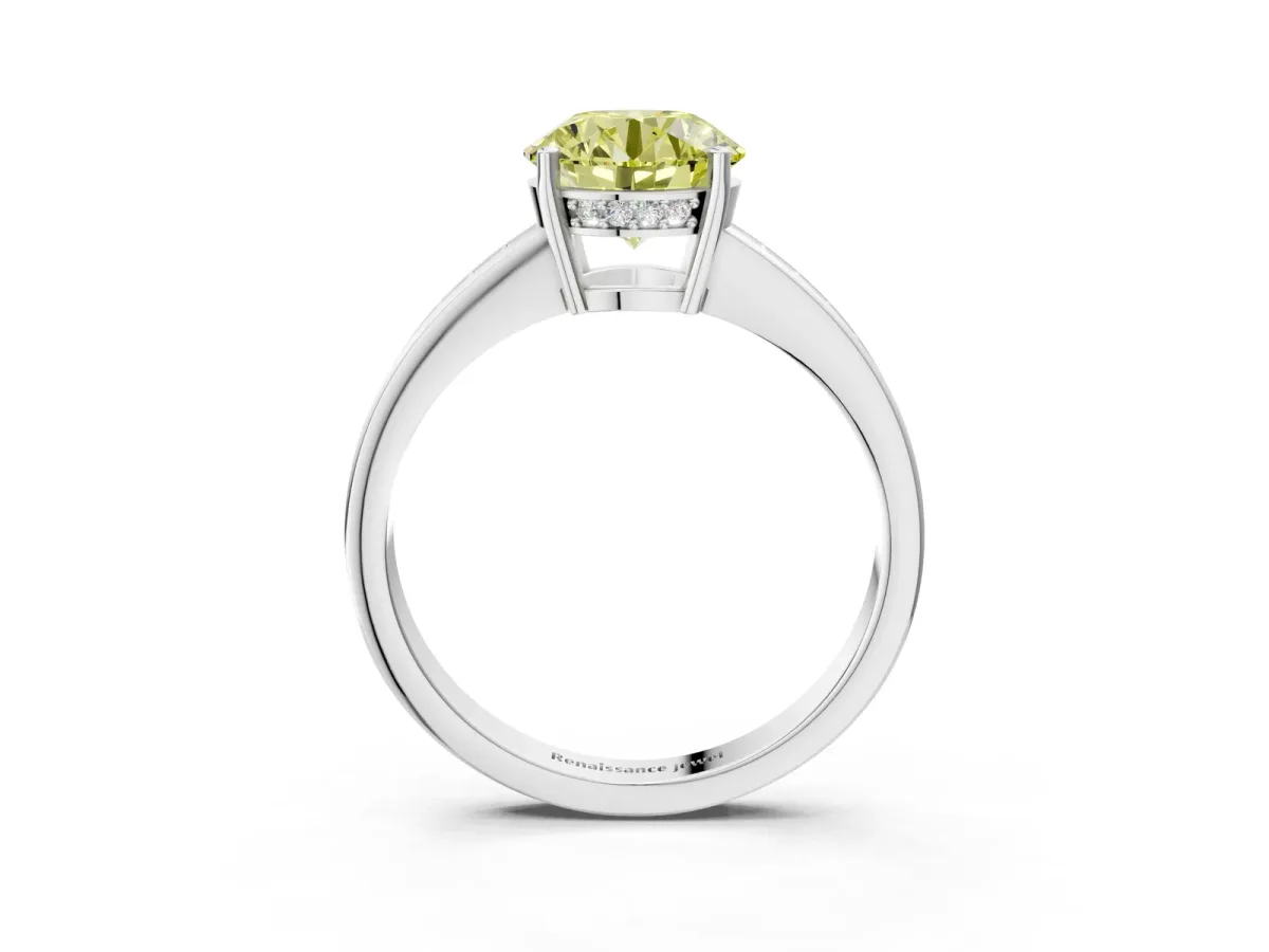 Fancy Yellow Round Cut Solitaire Pavé Band Prong Setting Ring Silver