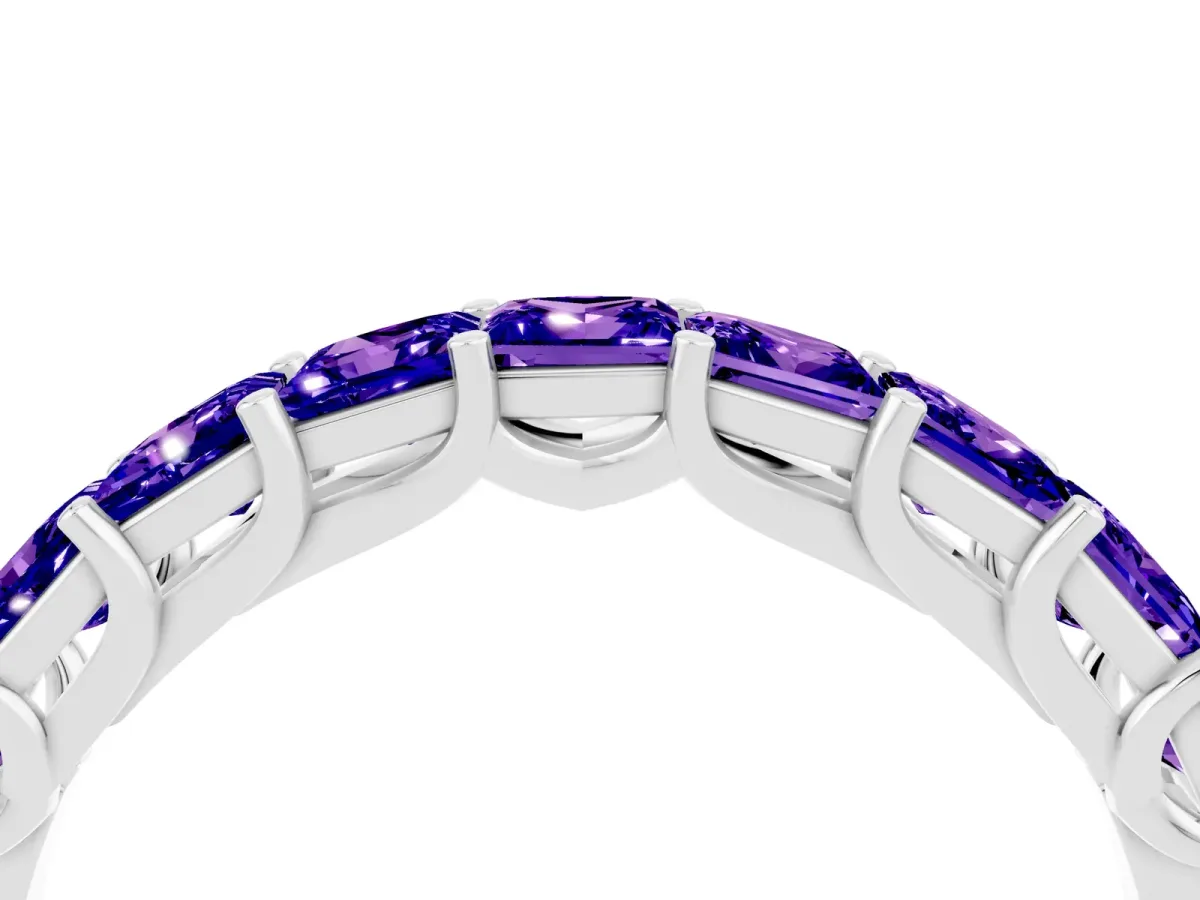 Princess Cut Tanzanite Channel-Set Eternity Band with Prong Setting Silver