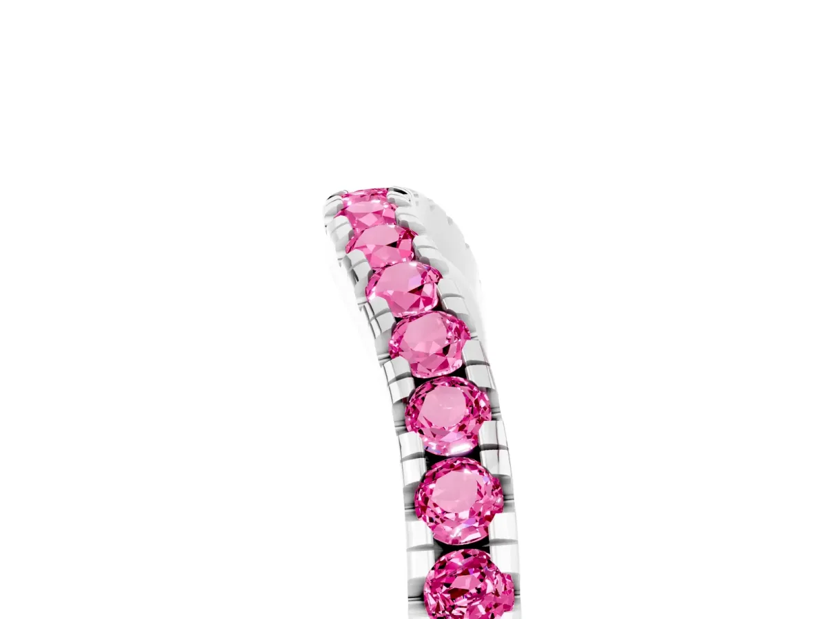 Pink Sapphire Pavé Curved Wedding Band Silver