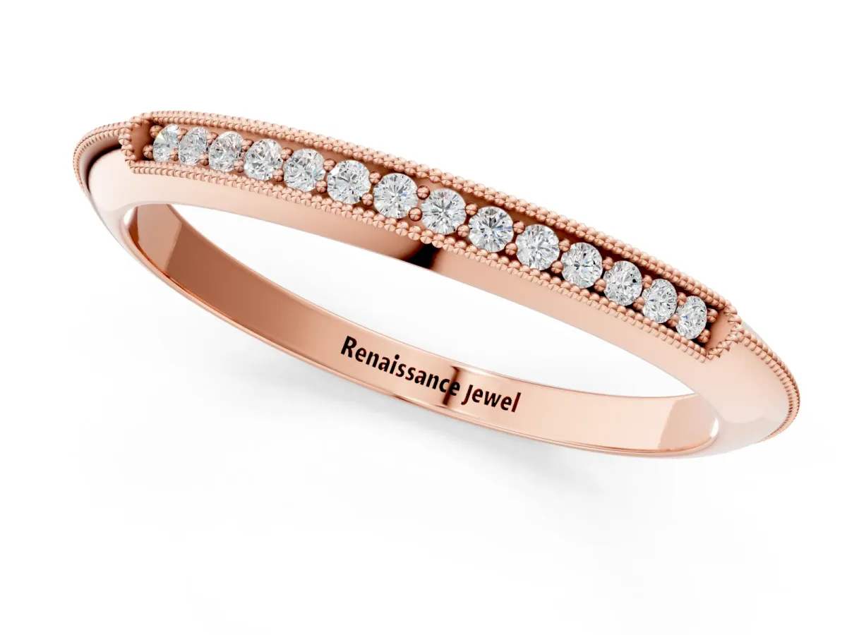 Milgrain Round Diamond Pavé Set Half Eternity Band Rose gold