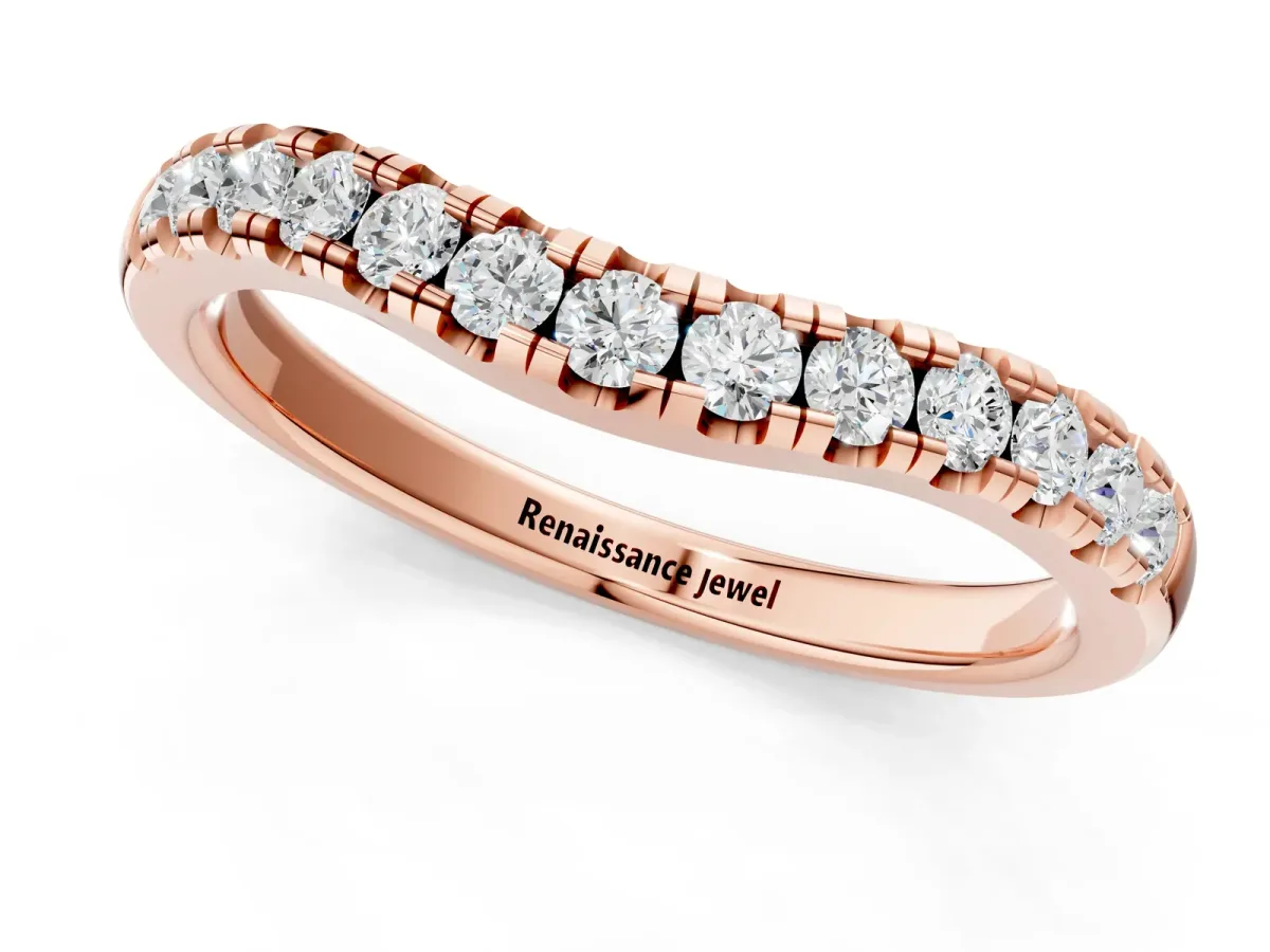Pavé Set Round Diamond Curved Band with Shared Prong Setting Rose gold