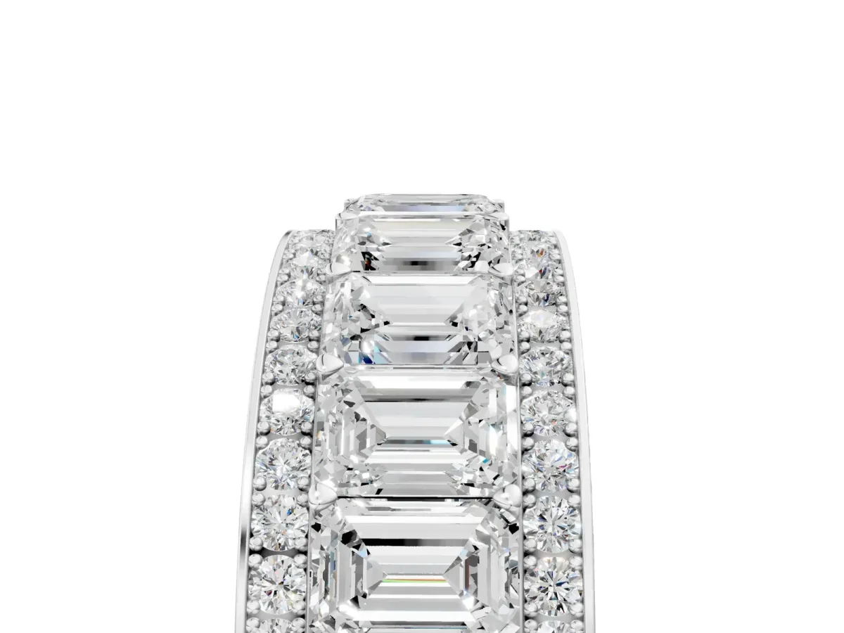 Emerald Cut and Round Diamond Multi-Row Mens Band Silver