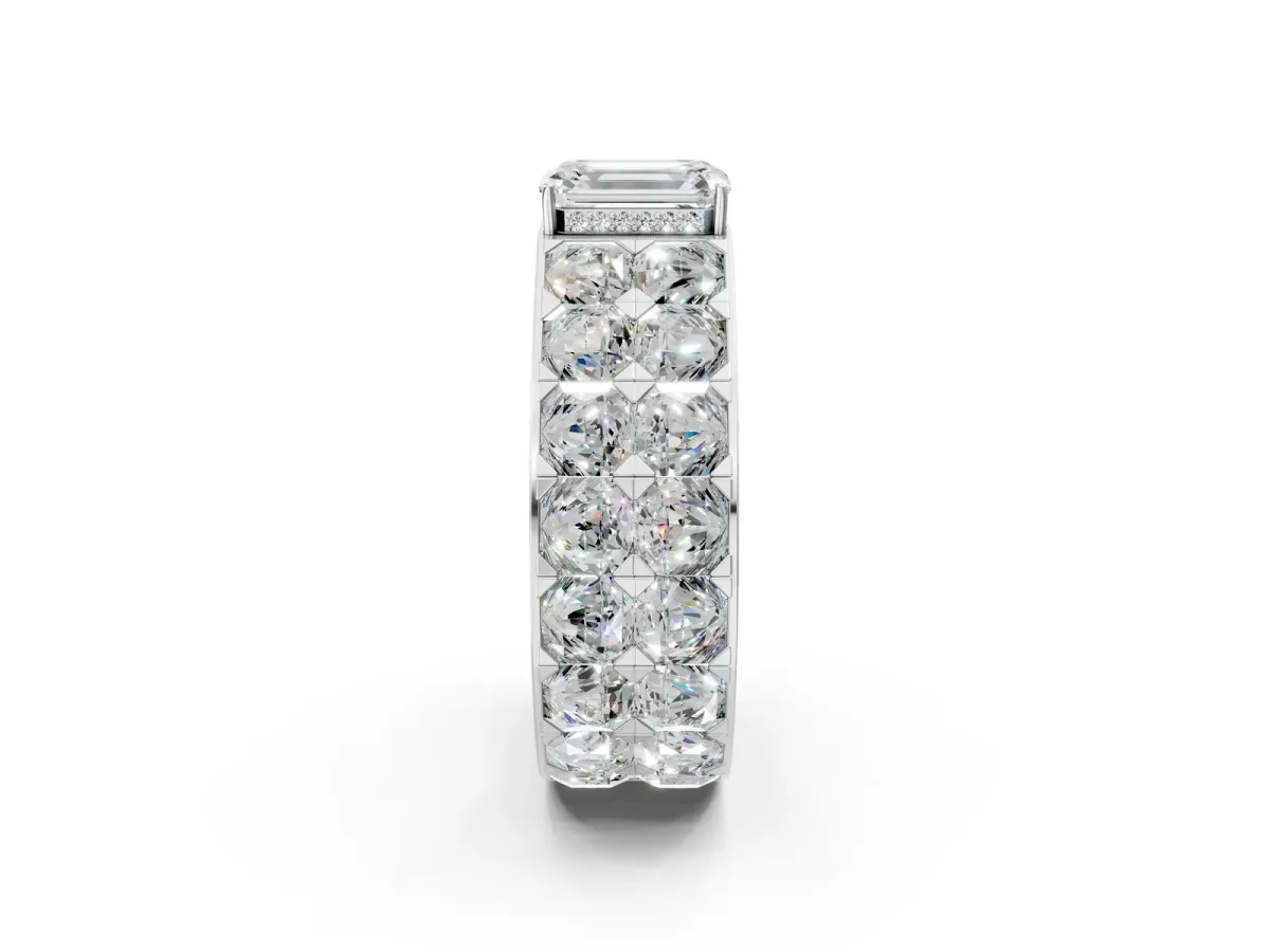 Emerald Cut Diamond Radiant Pavé Mens Ring White gold