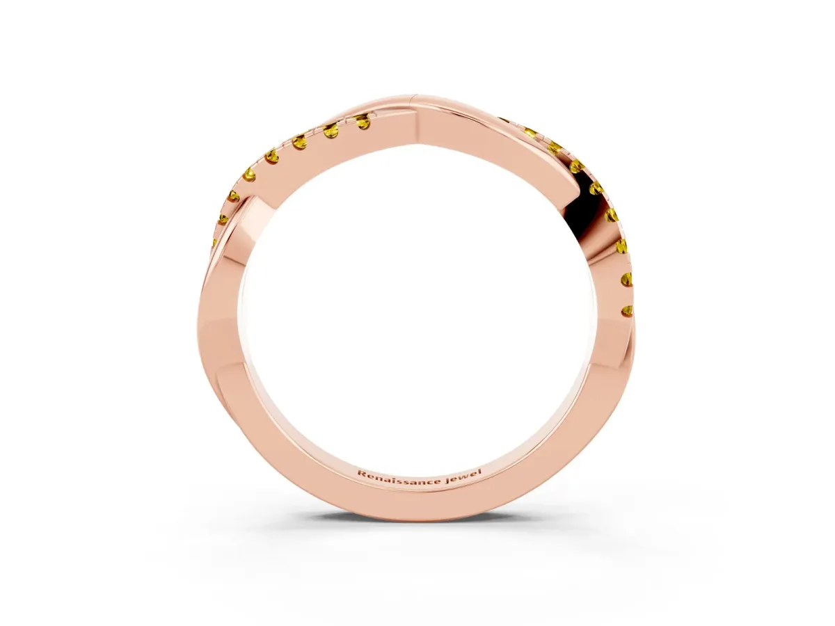 Round Yellow Sapphire Twisted Infinity Band with Prong Setting Rose gold