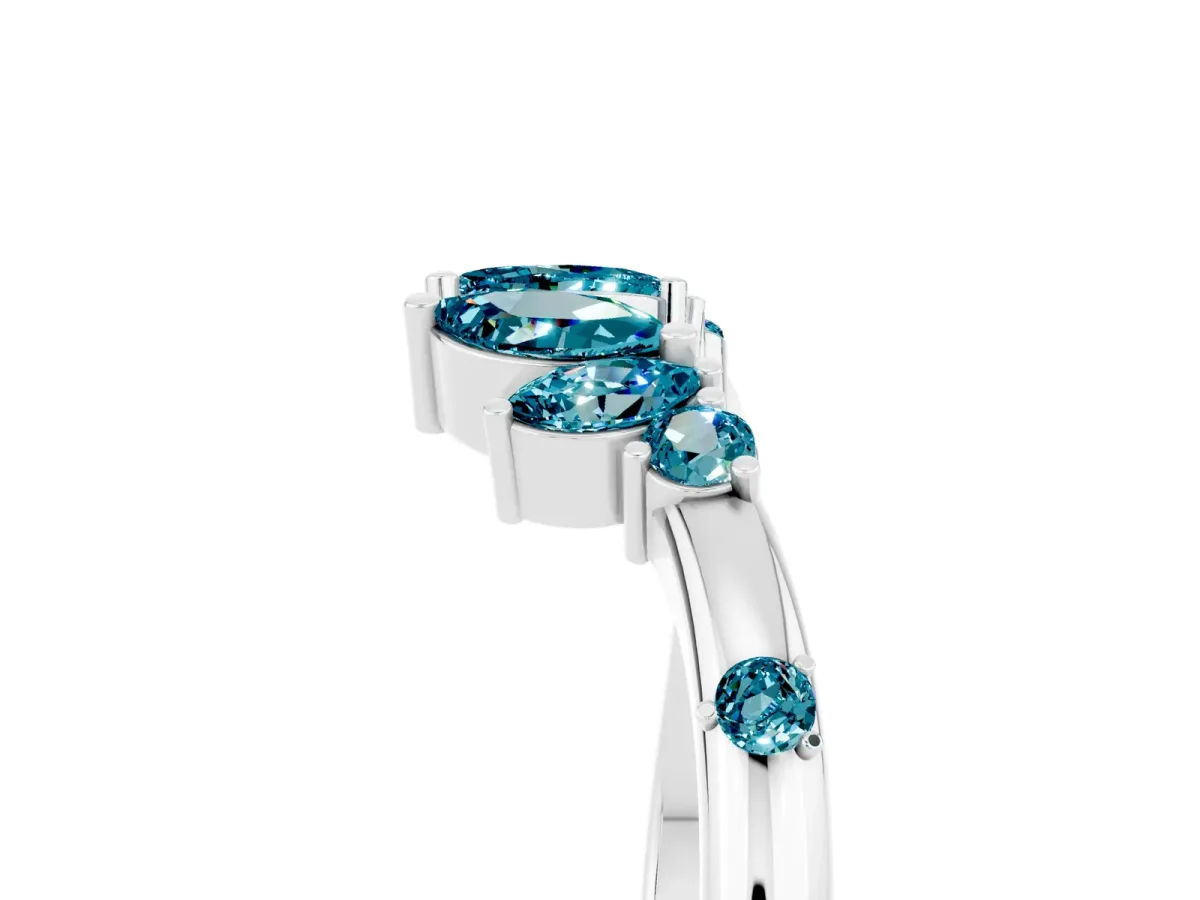 Open Marquise Cluster Blue Topaz Band with Prong Setting Platinum