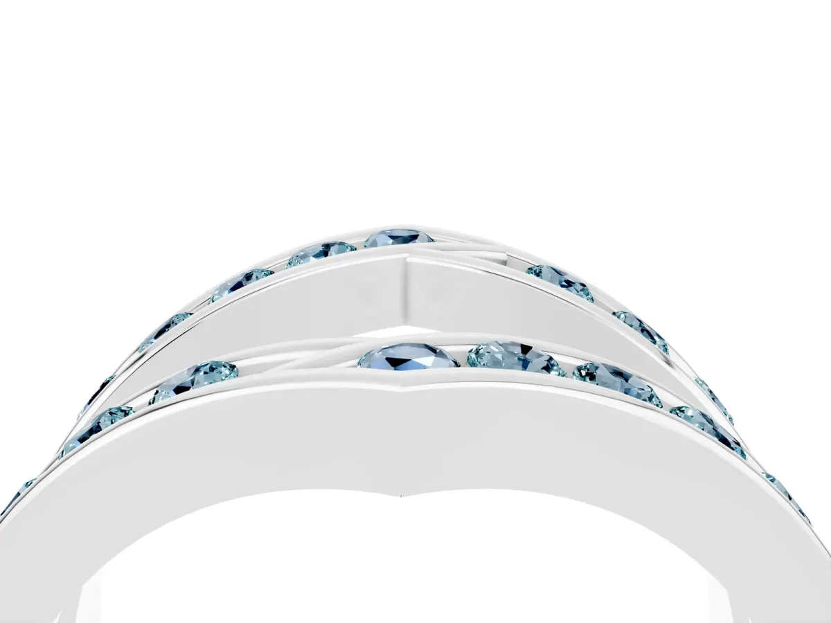 Round Aquamarine Channel-Set Chevron Band White gold
