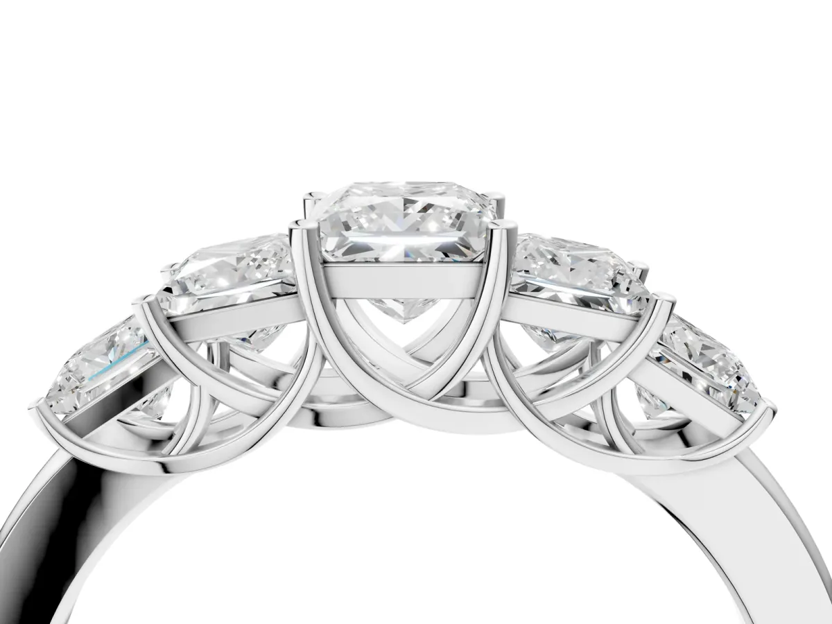 Princess Cut Five-Stone Diamond Ring with Classic Prong Setting White gold