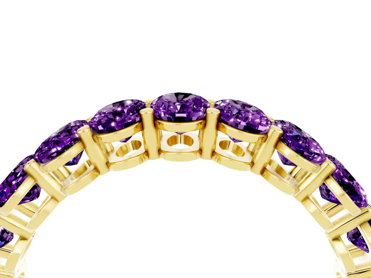 Oval Cut Amethyst Eternity Band with Shared Prong Setting Yellow gold