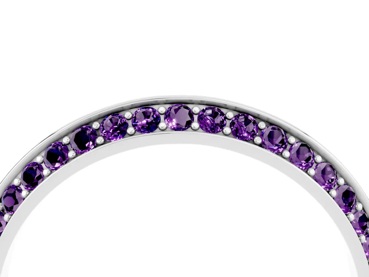 Double Row Pavé Round Amethyst Eternity Band with Channel Setting Platinum