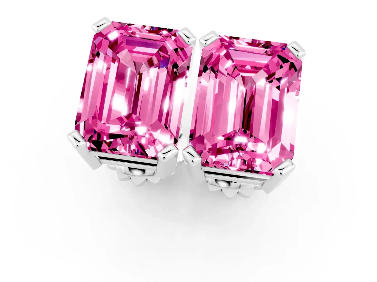 Emerald Cut Pink Sapphire Stud Earrings White gold