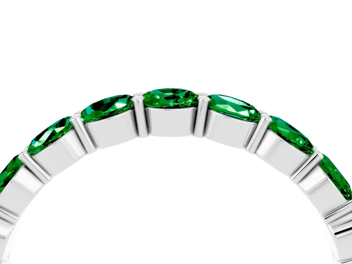 Round Emerald Eternity Band with U-Prong Setting Silver