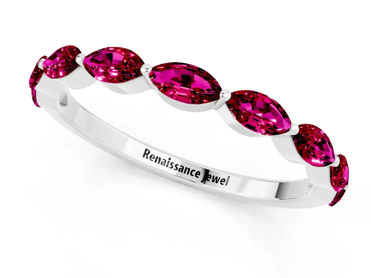 Marquise Garnet Half Eternity Band with Prong Setting White gold