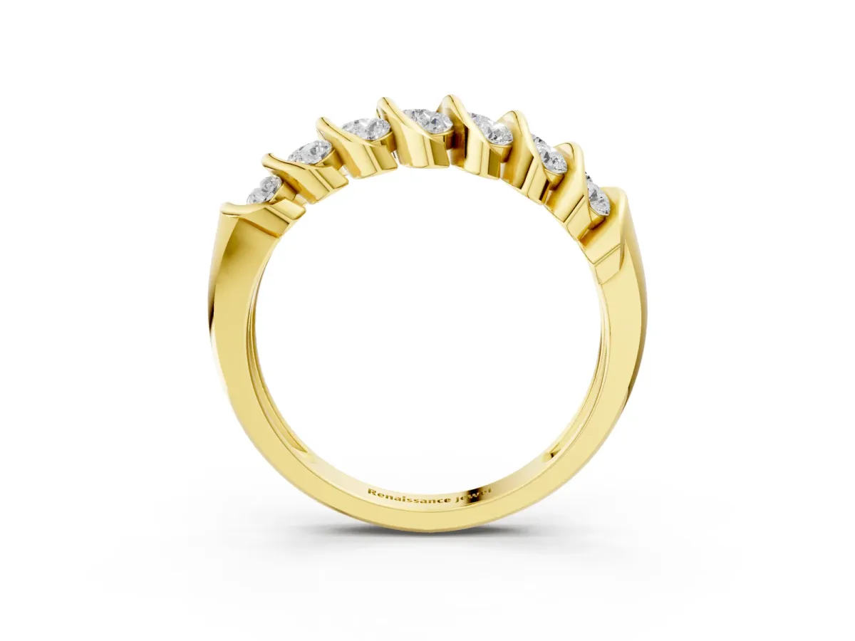 Channel Set Round Diamond Multi-Row Band Yellow gold