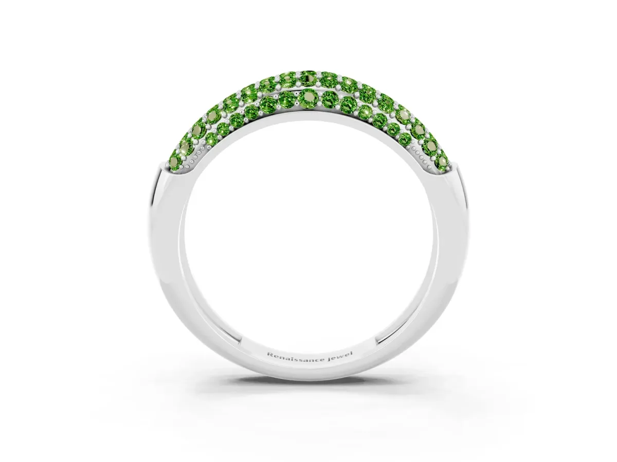 Three-Row Pavé Round Peridot Dome Band White gold