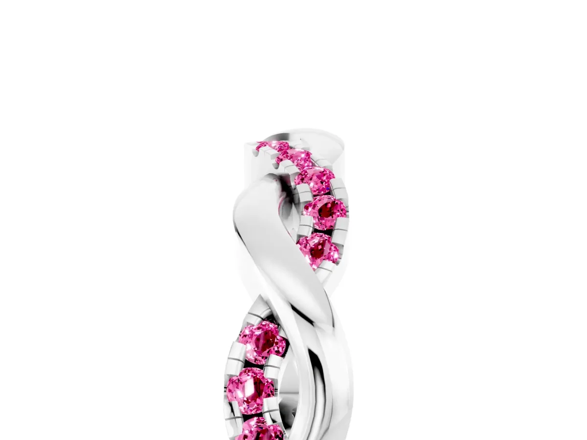 Round Pink Sapphire Twist Eternity Band with Pavé Setting Platinum
