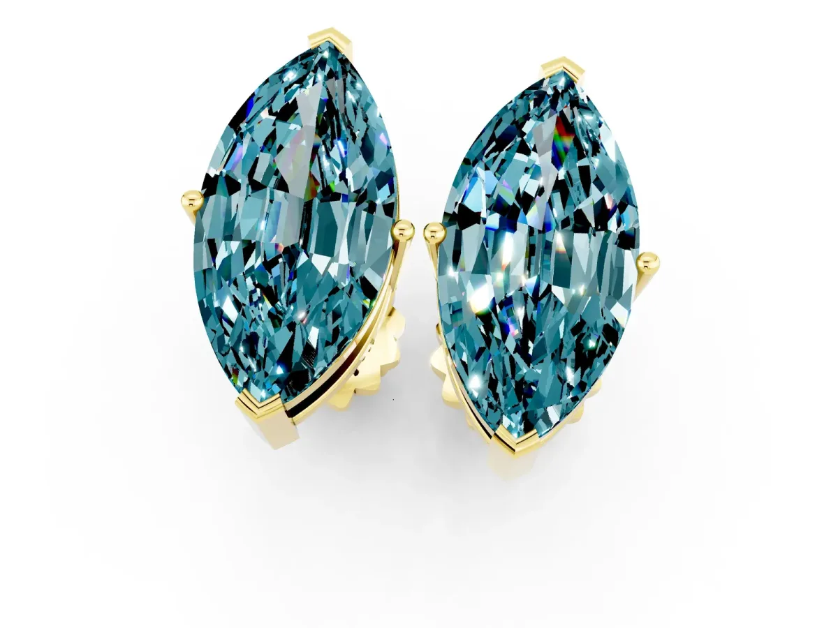 Marquise Cut Blue Topaz Stud Earrings Yellow gold