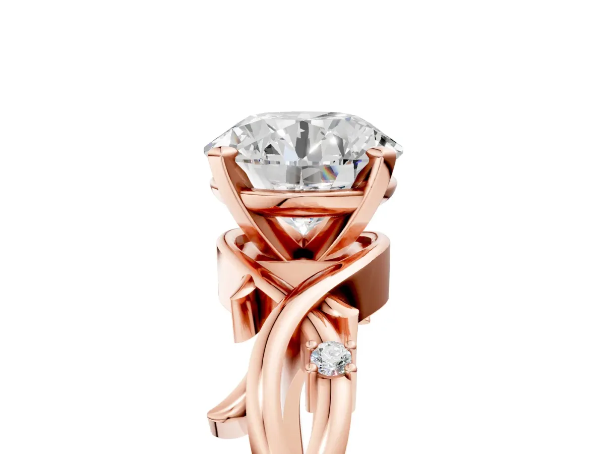 Round Cut Diamond Solitaire Ring with Twisted Band and Prong Setting Rose gold