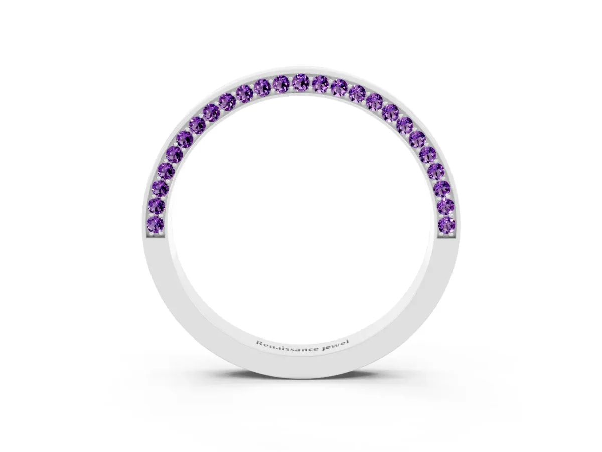 Pavé Round Amethyst Channel Set Band Platinum