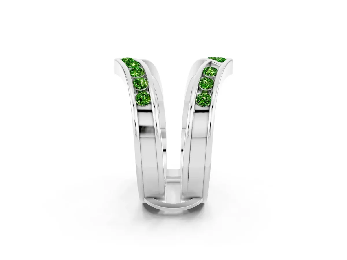 Round Peridot Channel-Set Chevron Band Platinum