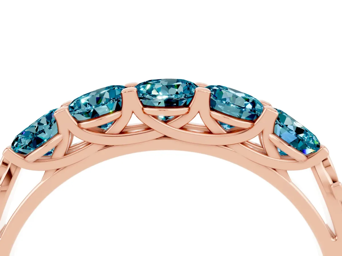Five-Stone Round Blue Topaz Prong-Set Band Rose gold