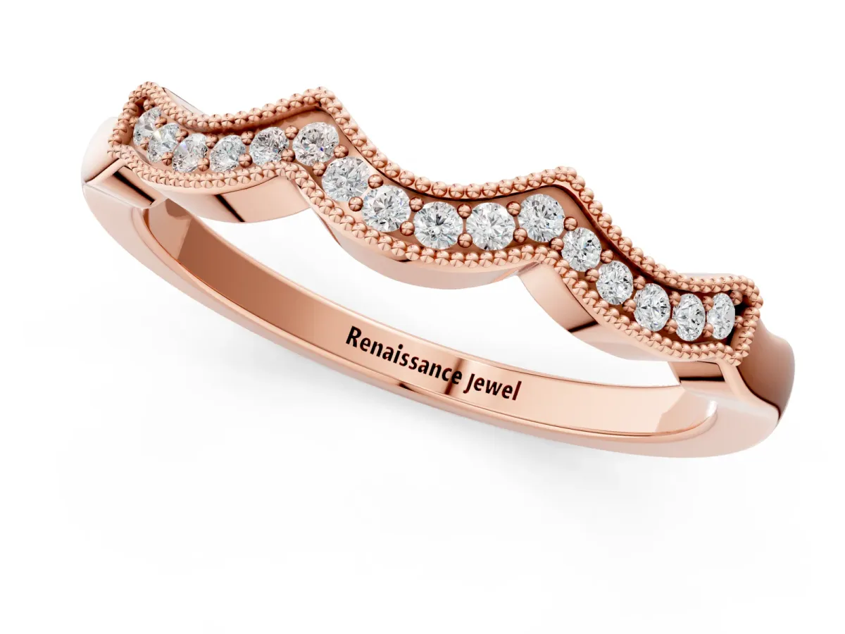 Milgrain Pavé Round Diamond Curved Band Rose gold