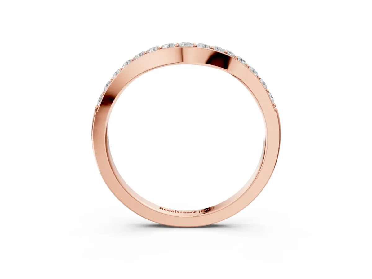 Pavé Round Diamond Curved Band with Prong Setting Rose gold