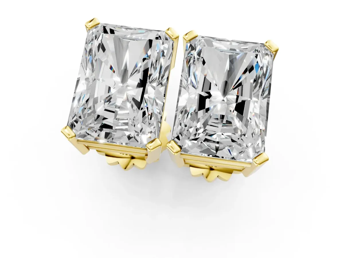 Radiant Cut Diamond Stud Earrings Yellow gold