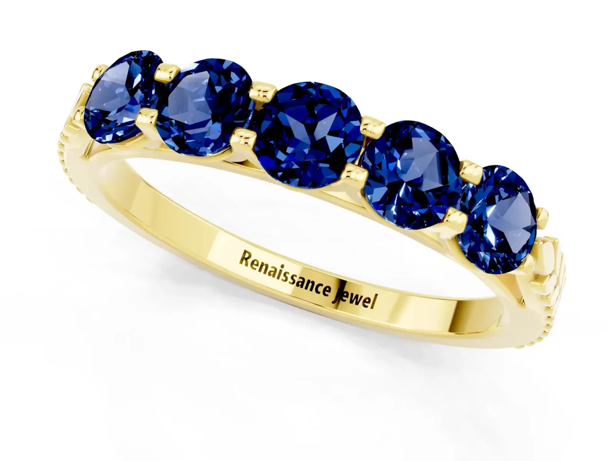 Five-Stone Round Blue Sapphire Prong-Set Band Yellow gold