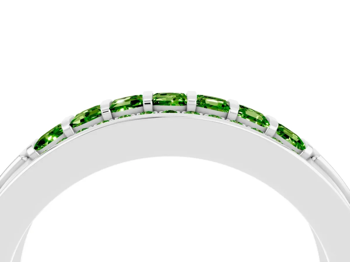 Bar-Set Princess Cut Peridot Pavé Band Silver