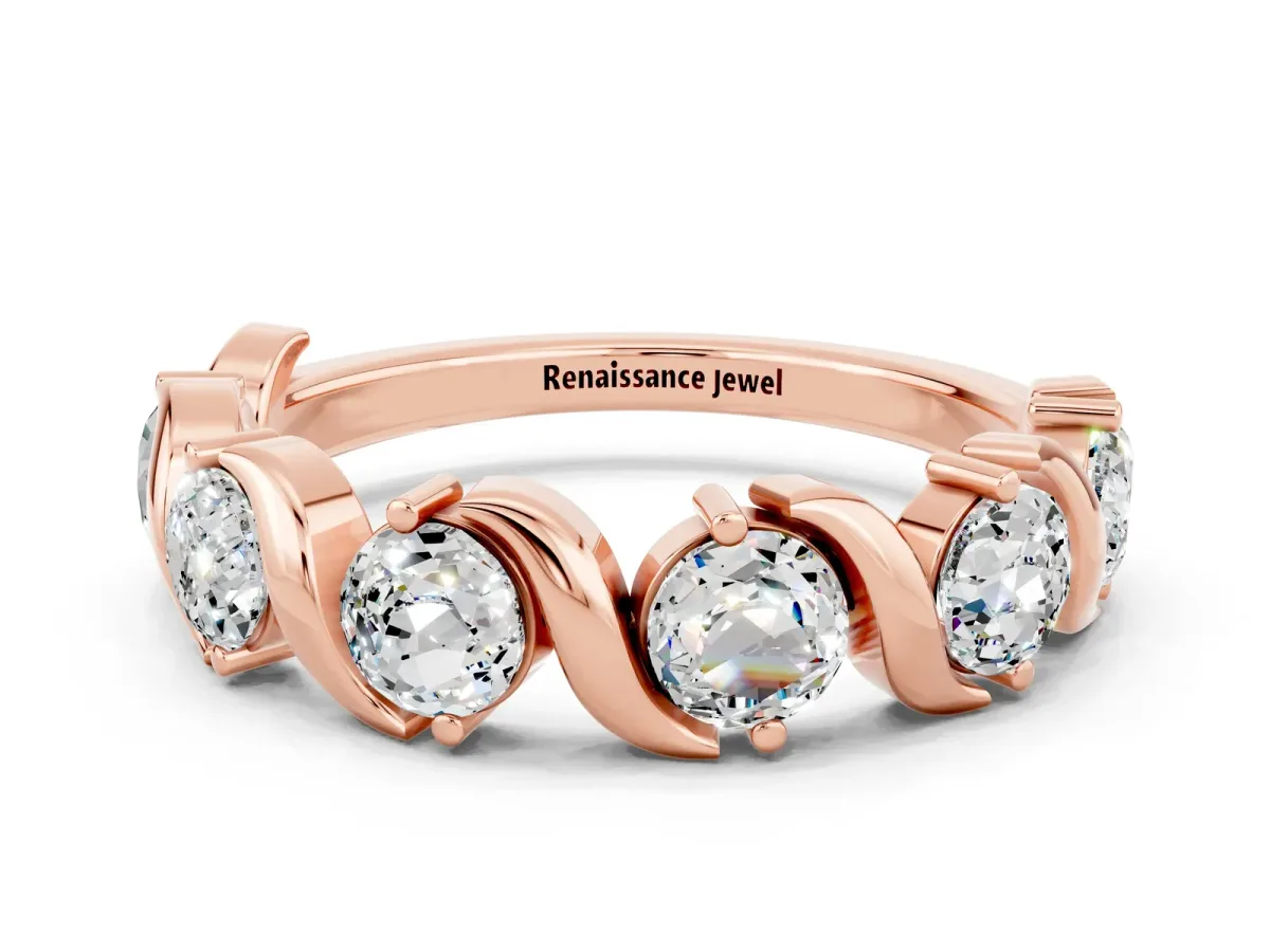Round Moissanite Half Eternity Band with Wave Prong Setting Rose gold