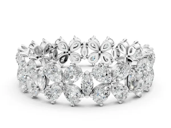 Pear and Marquise Diamond Floral Promise Ring White gold