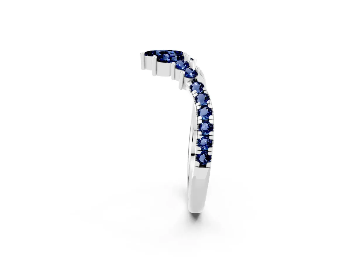 Chevron Marquise and Round Blue Sapphire Open Band with Prong Setting Silver