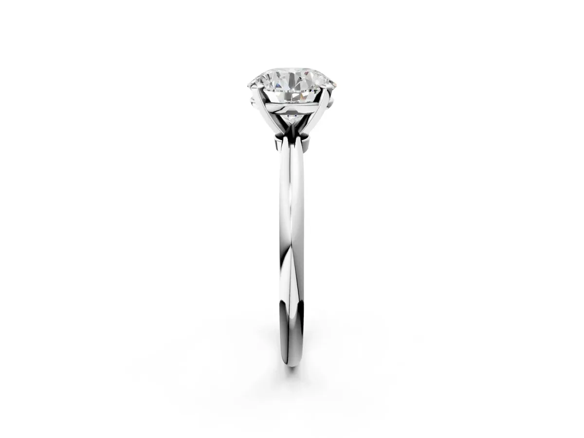 Round Cut Diamond Solitaire Ring with Six-Prong Setting and Classic Band Silver
