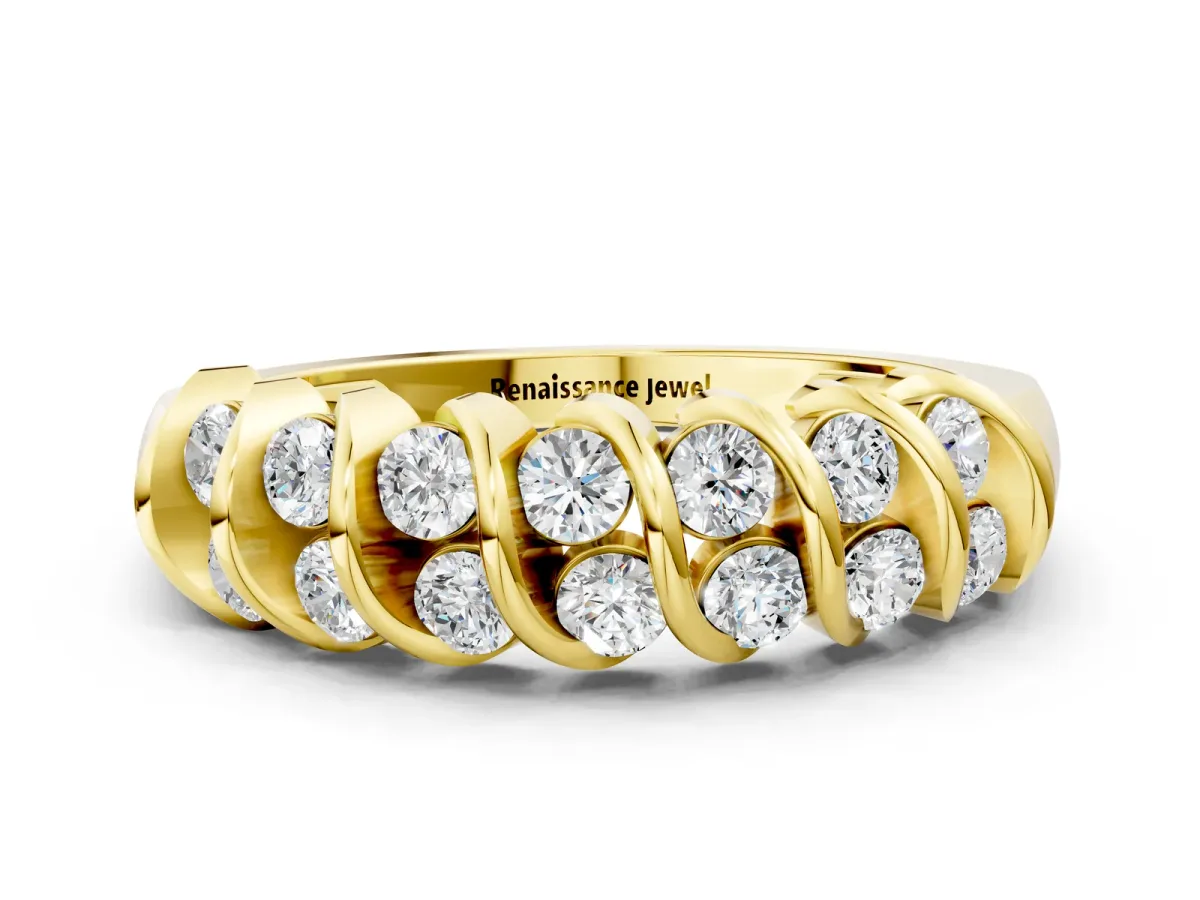 Channel Set Round Diamond Multi-Row Band Yellow gold
