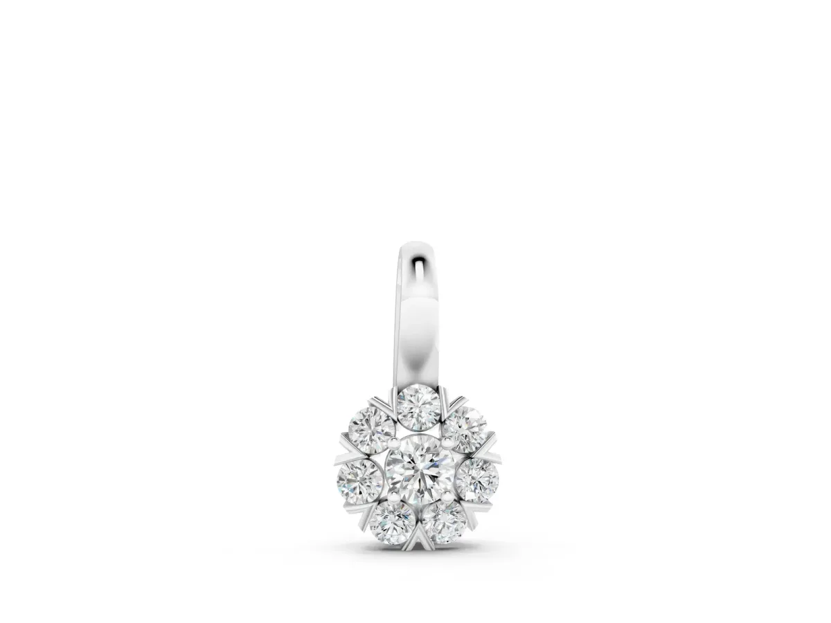 Round Diamond Floral Cluster Pendant with Prong Setting White gold
