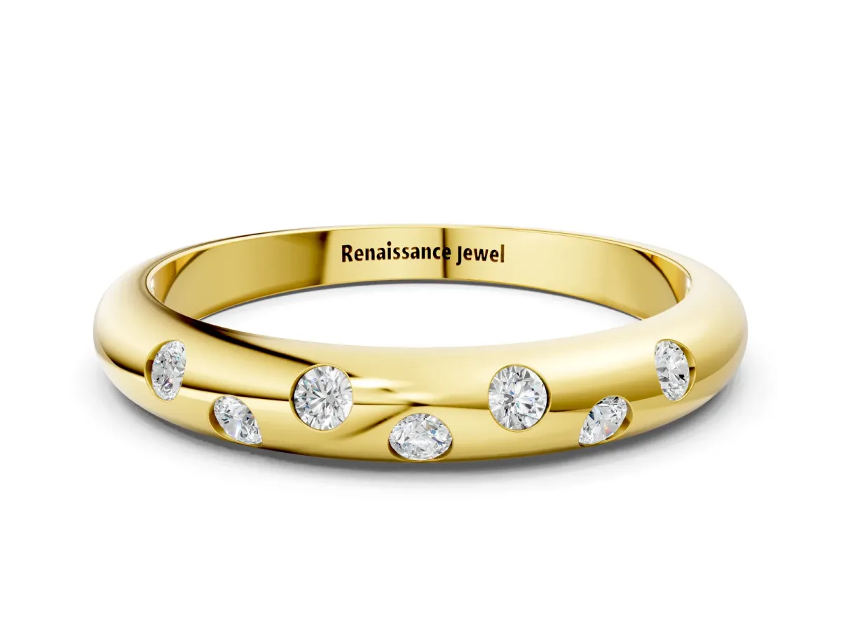 Round Diamond Flush-Set Comfort Fit Band Yellow gold