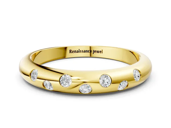 Round Diamond Flush-Set Comfort Fit Band Yellow gold