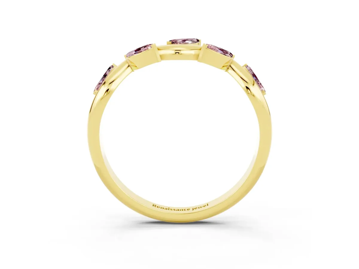 Marquise Morganite Twisted Band with Prong Setting Yellow gold