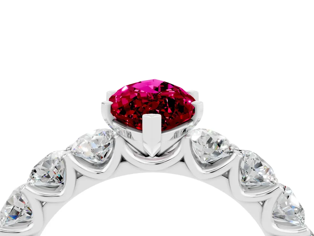 Marquise Cut Garnet Prong Setting with Side Stones on a Pave Band Silver