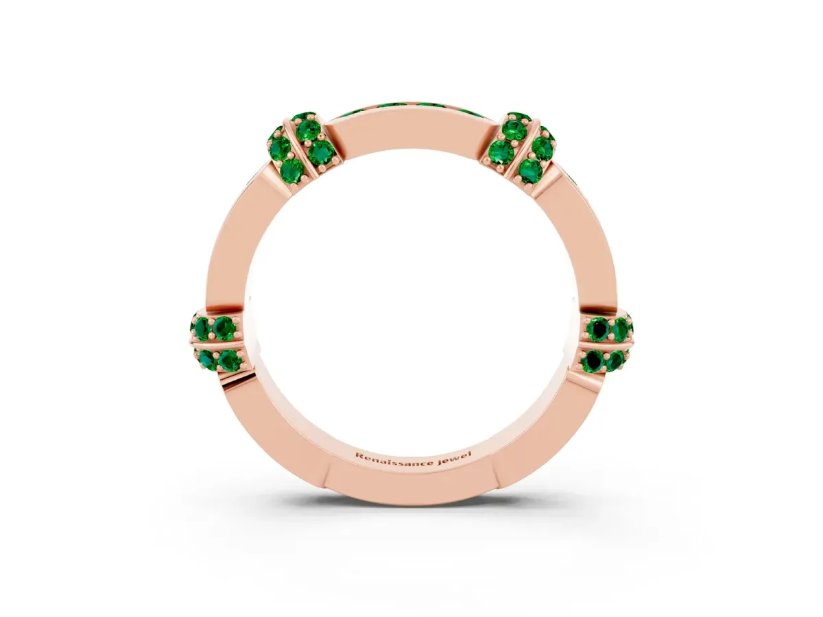 Pavé Round Emerald Link Band with Bezel Setting Rose gold