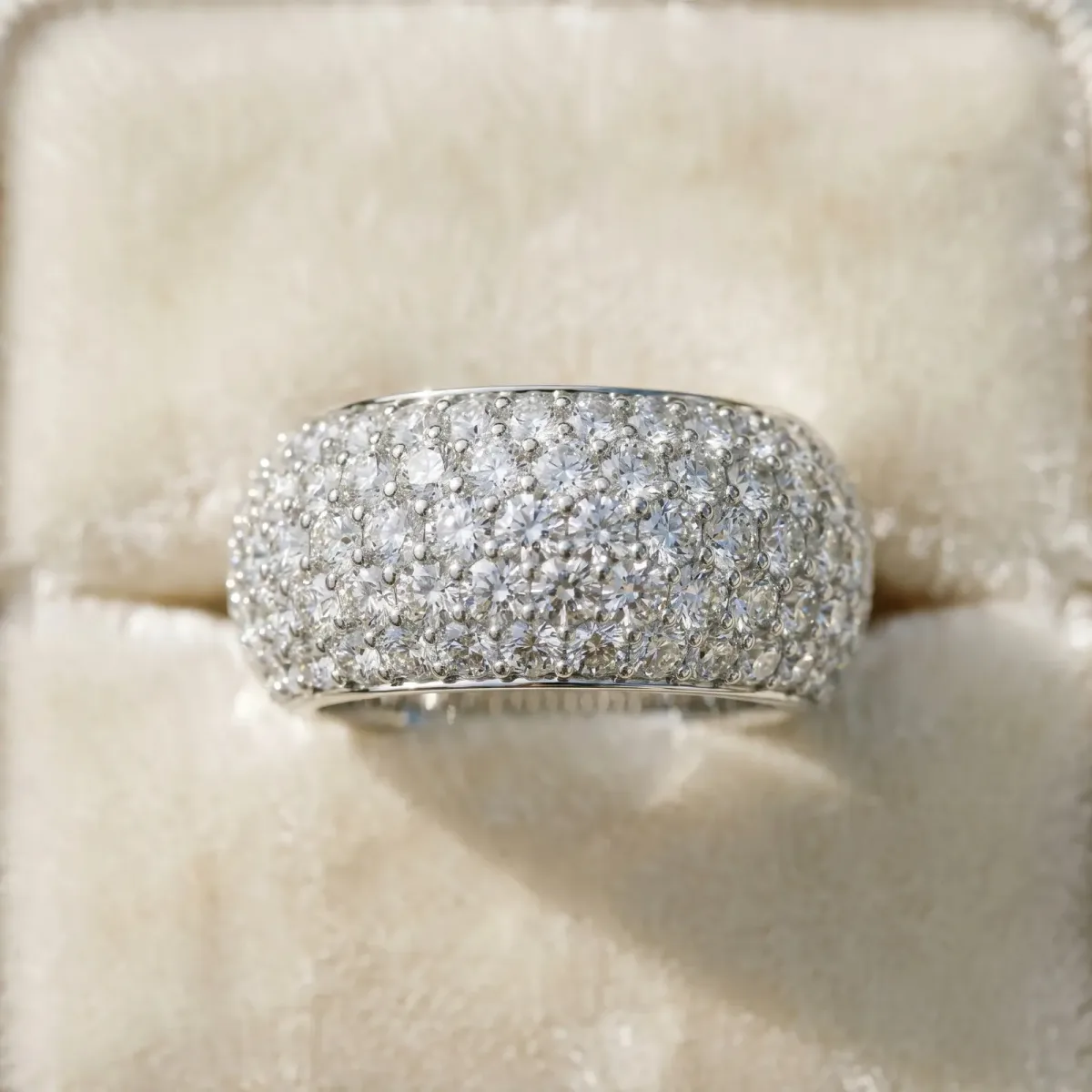 Pavé Round Diamond Wide Band with Micro-Prong Setting Silver