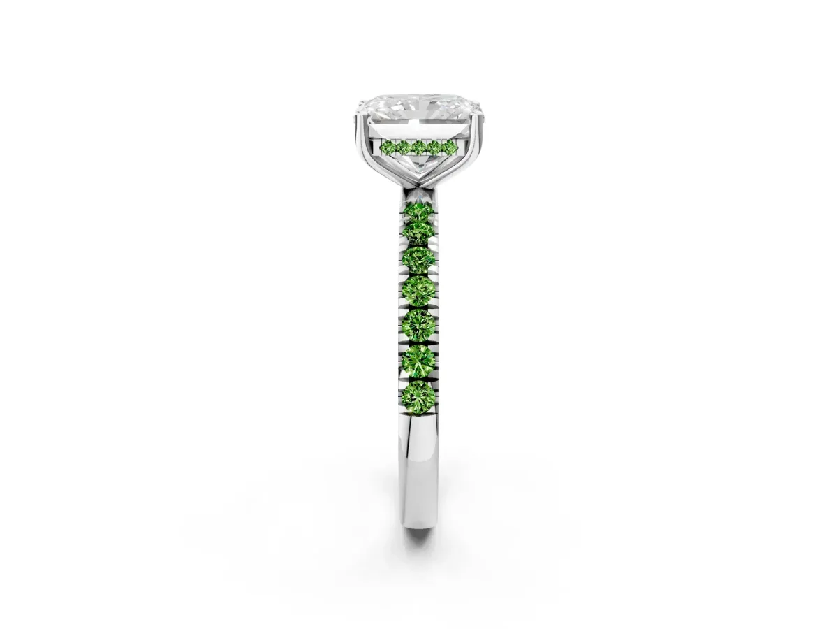 Radiant Cut Diamond Pave Band Solitaire Ring with Round Peridot and Prong Setting Silver