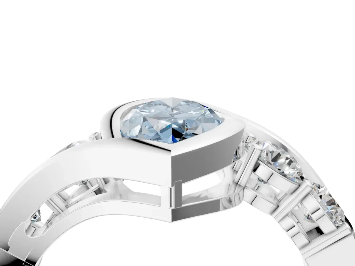 Fancy Blue Bezel Set Marquise Cut Diamond Bypass Ring with Round Accents Silver
