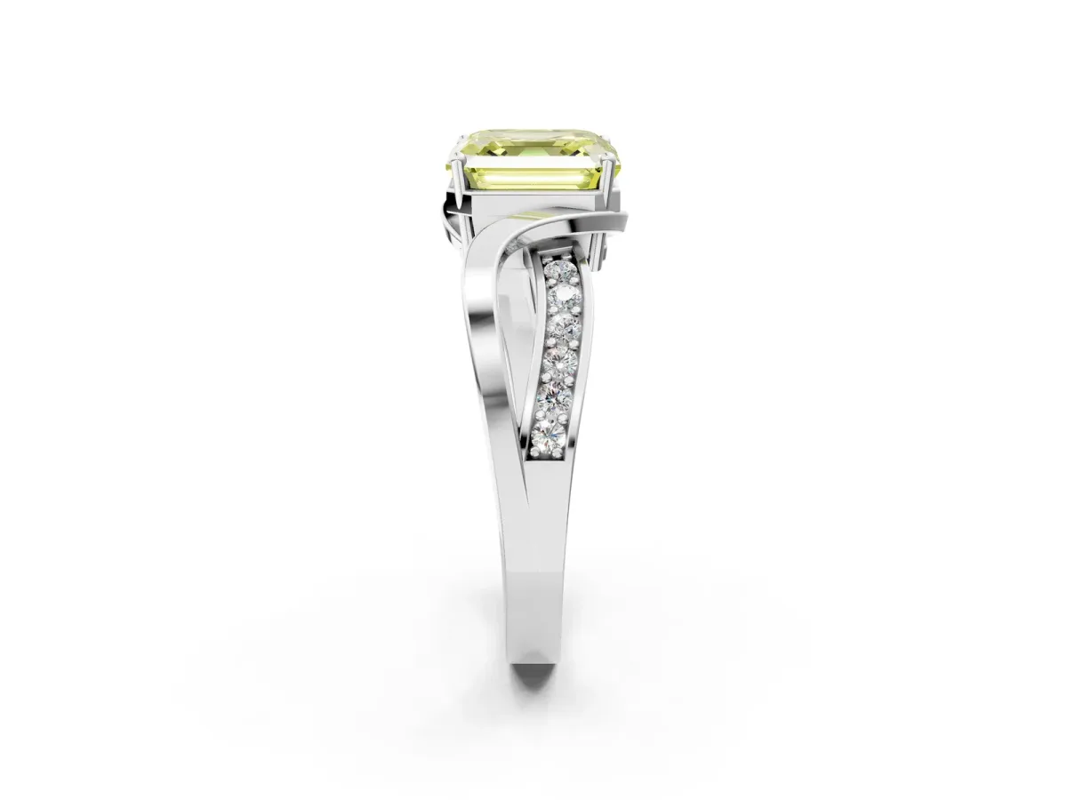 Fancy Yellow Asscher Cut Solitaire Twisted Band with Prong Setting Platinum