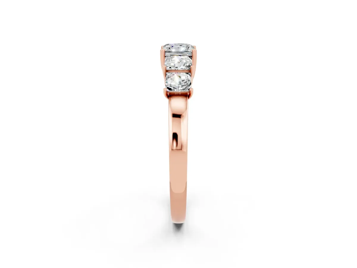Princess Cut Five-Stone Moissanite Ring with Classic Prong Setting Rose gold