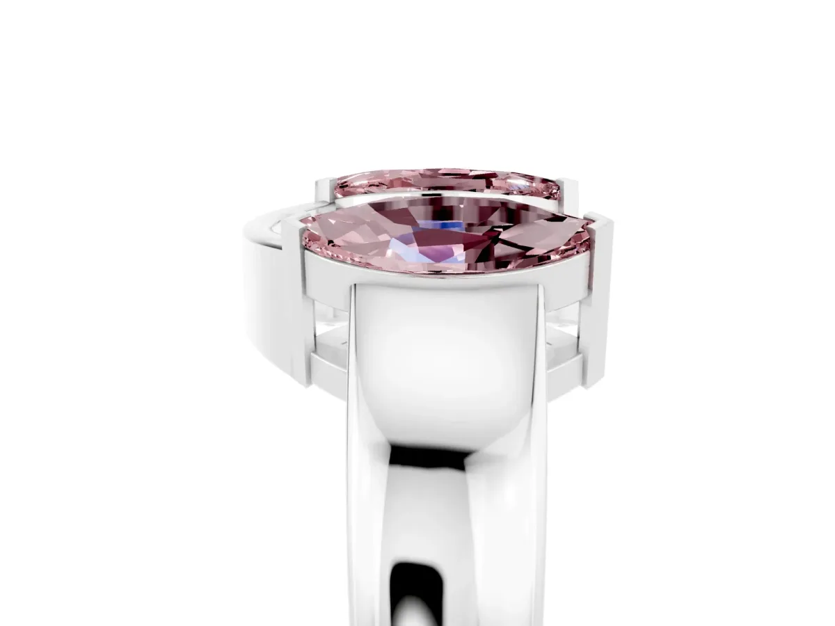 Marquise Morganite Open Band Ring with Tension Setting Silver