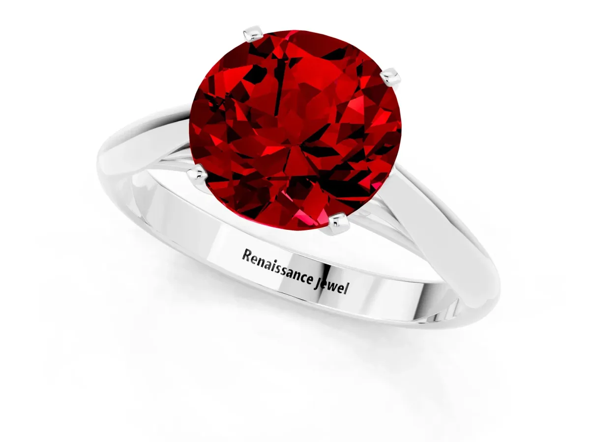 Round Cut Ruby Solitaire Engagement Ring with Cathedral Setting and Four-Prong Mount White gold