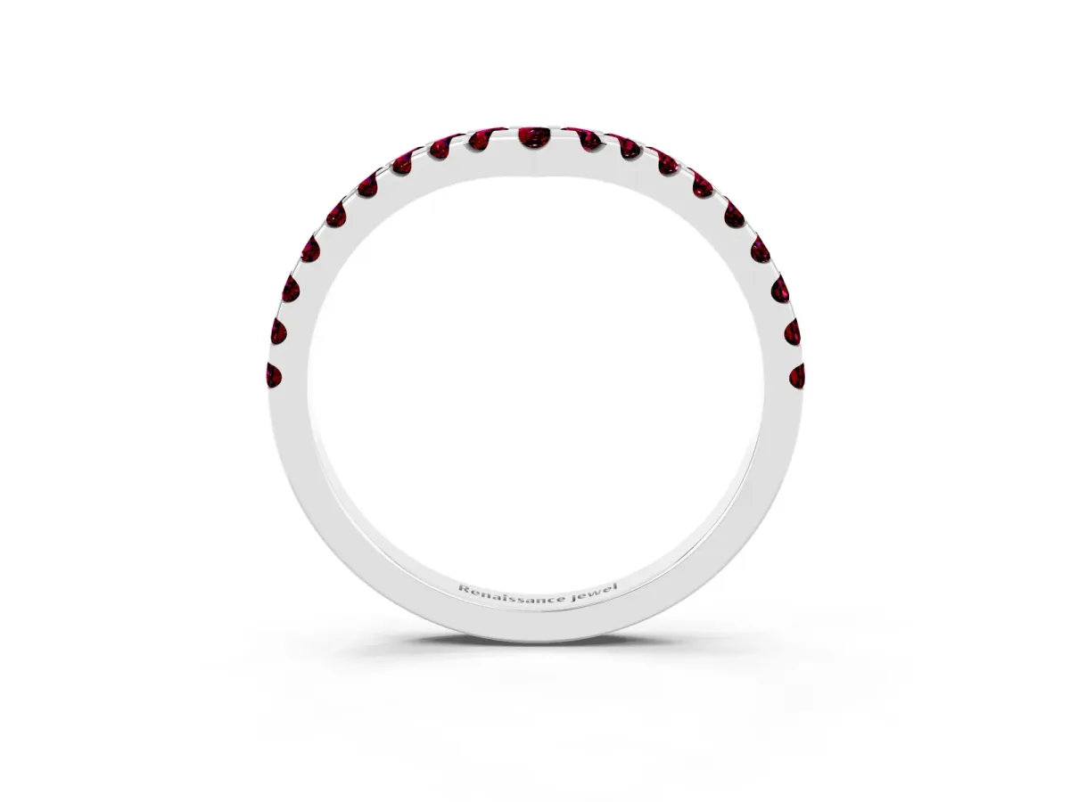 Pavé Round Garnet Chevron Band with Shared Prong Setting Silver